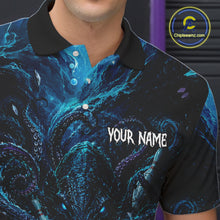 Load image into Gallery viewer, Person wearing a black and blue marbled shirt with 'Your Name' text, brand logo visible.