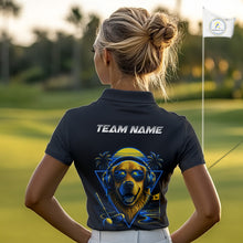 Load image into Gallery viewer, Personalized Golden Retriever Golf Shirt, Neon Blue Cyberpunk Dog Golf Polo Shirt For Womens