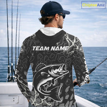 Load image into Gallery viewer, Custom Bass Fishing Black Camo Long Sleeve Hooded Fishing Shirts, Personalized Bass Fishing Jerseys NHT507