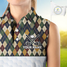 Load image into Gallery viewer, Personalized Classic Argyle Golf Shirt - Custom Team Name Womens Sleeveless Golf Jersey