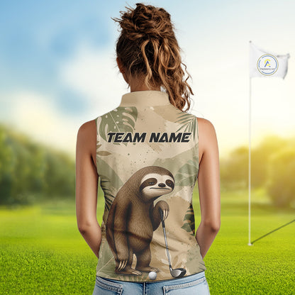 Personalized Sloth Women Sleeveless Golf Polo Shirt, Funny Lazy Sloth Performance Golf Shirt Custom Name NHT1312