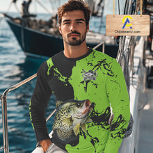 Load image into Gallery viewer, Black And Green Custom Crappie Fishing Jerseys, Crappie Long Sleeve Fishing Shirts NHT451