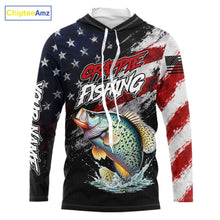 Load image into Gallery viewer, American Flag Crappie Hooded Fishing Shirt For Men, Personalized Crappie Fishing Apparel