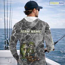 Load image into Gallery viewer, Custom Camo Gray Fish Reaper Skull Bass Hooded Long Sleeve Fishing Shirt, Bass Hunter Fishing Jerseys NHT678