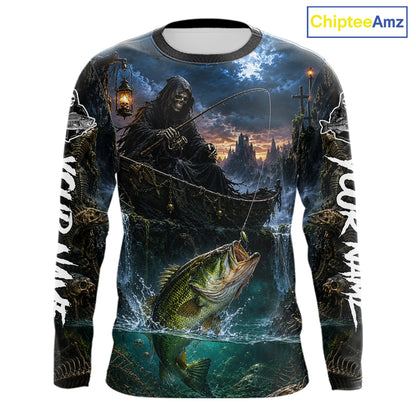 Grim Reaper Fishing Jersey, Largemouth Bass Long Sleeve UV Performance Shirt For Men 