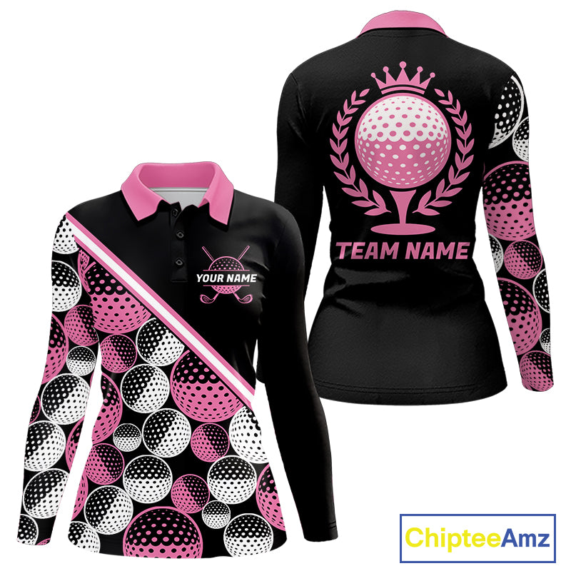 Golf Balls Pink Pattern Womens Golf Polo Shirts Custom Golf Apparel For Familly Team Shirt NHT706