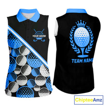 Load image into Gallery viewer, Golf Balls Blue Pattern Womens Sleeveless Golf Polo Shirts Custom Golf Apparel For Familly Team Shirt NHT707