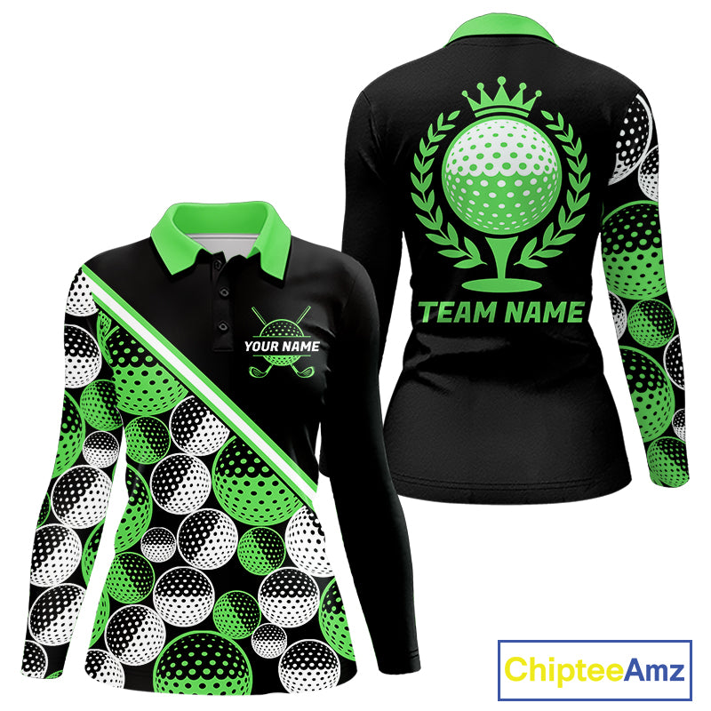Golf Balls Green Pattern  Womens Golf Polo Shirts Custom Golf Apparel For Familly Team Shirt NHT709