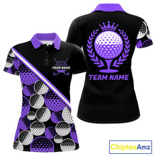 Load image into Gallery viewer, Golf Balls Purple Pattern  Womens Golf Polo Shirts Custom Golf Apparel For Familly Team Shirt NHT710