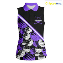 Load image into Gallery viewer, Golf Balls Purple Pattern Womens Sleeveless Golf Polo Shirts Custom Golf Apparel For Familly Team Shirt NHT710