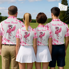 Load image into Gallery viewer, Pink Argyle Plaid Pattern Funny Flamingo Golf Wine Womens Golf Polos Shirt Custom Funny Golf Shirt For Ladies NHT738