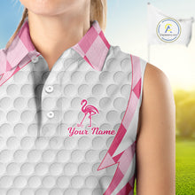 Load image into Gallery viewer, Pink Argyle Plaid Pattern Funny Flamingo Golf Wine Sleeveless Womens  Golf Polos Shirt Custom Funny Golf Shirt For Ladies NHT738