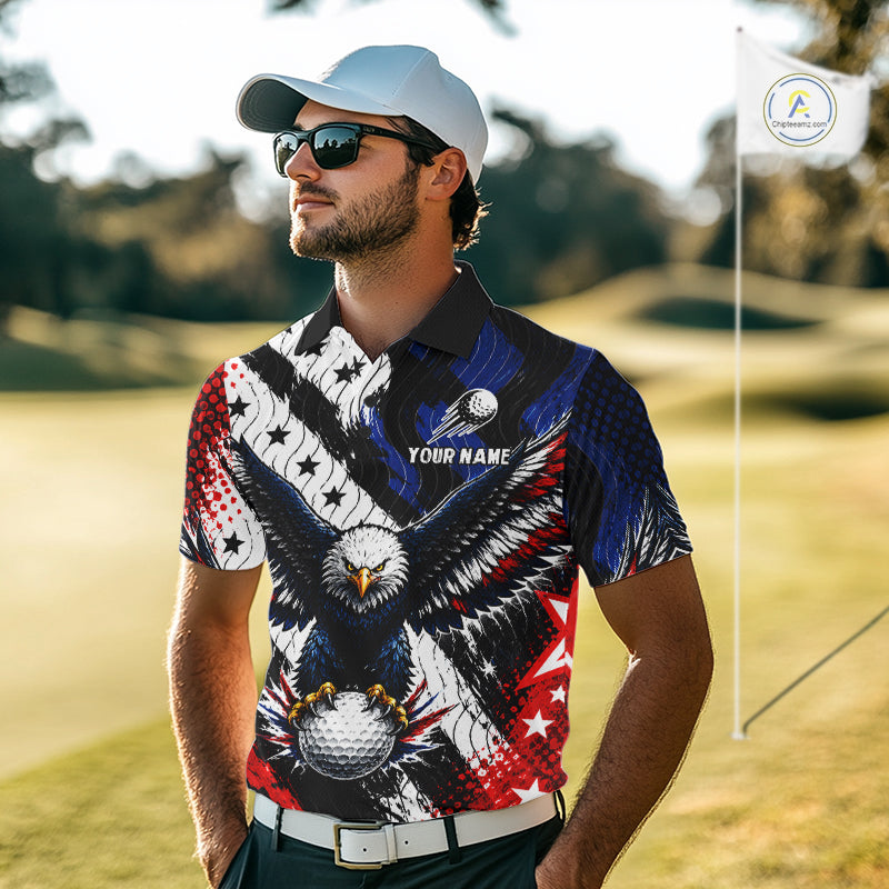 American Flag Eagle Mens Golf Polo Shirts Custom Patriotic Eagle Golf Jersey NHT903