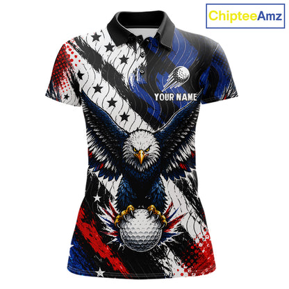 American Flag Eagle Womens Golf Polo Shirts Custom Patriotic Eagle Golf Jersey NHT903