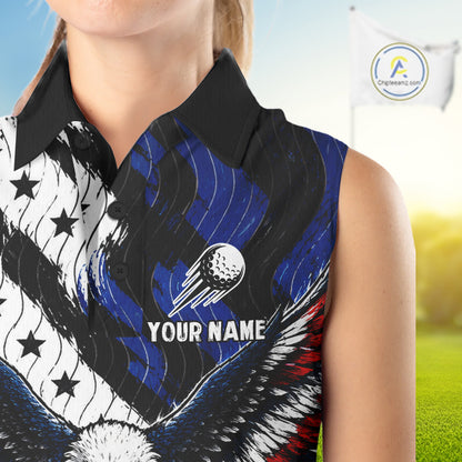 American Flag Eagle Womens Sleeveless Golf Polo Shirts Custom Patriotic Eagle Golf Jersey NHT903