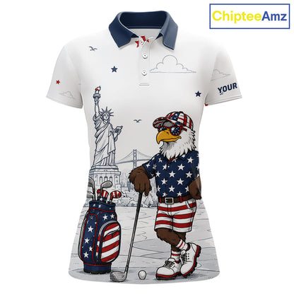 Custom Patriotic Womens Golf Polo Shirt – American Eagle Golf Team Polo With Personalized Name 