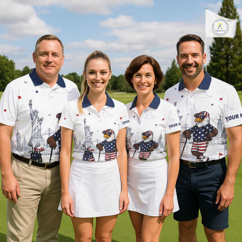 Custom Patriotic Mens Golf Polo Shirt – American Eagle Golf Team Polo With Personalized Name NHT1065