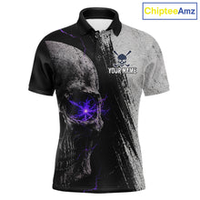 Load image into Gallery viewer, Personalized Skull Mens Golf Polo Shirt Purple Lightning Custom Team Name Golf Shirt 