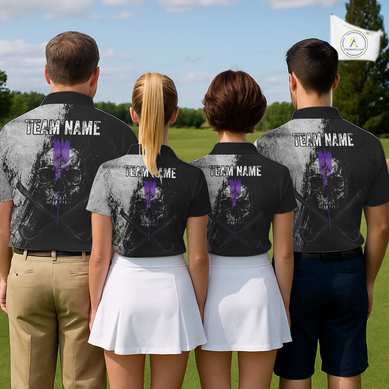 Personalized Skull Mens Golf Polo Shirt Purple Lightning Custom Tournament Golf Shirt NHT1072