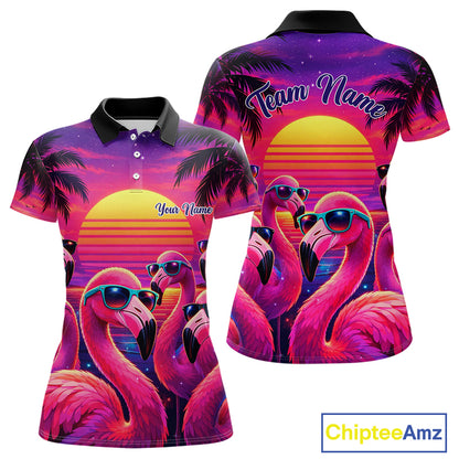 Custom Neon Flamingo Paradise Womens Golf Shirt Polo, Cool Flamingo Golf Team Outfits NHT548