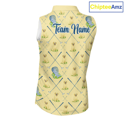 Funny Yellow Labrador Womens Sleeveless Golf Polo Shirt For Team, Womens Polo Shirt For Golf Lovers NHT564