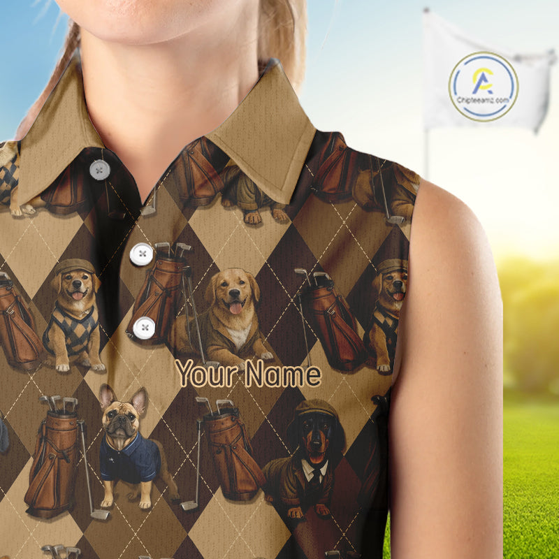 Funny Dog Pattern Womens Sleeveless Golf Polo Shirt For Team, Best Golf Dog Custom Pet For Golf Lovers NHT566