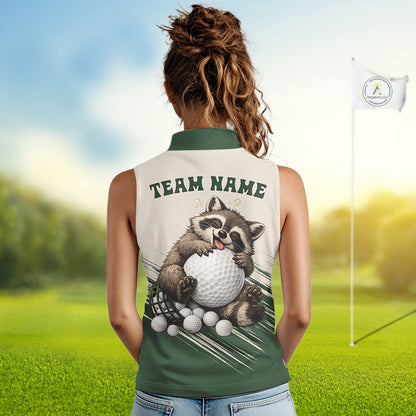Custom Green Raccoon Golf Jersey For Womens, Custom Name Funny Golf Top For Team NHT935