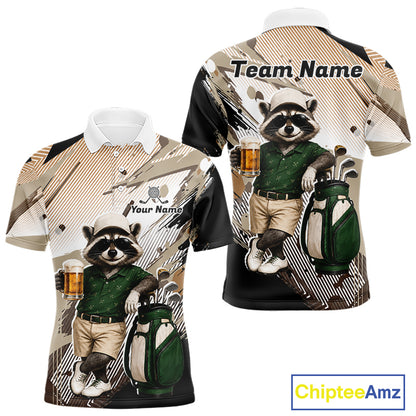Custom Beige Funny Raccoon Golf Team Shirt For Mens,Golf Jersey Polo Shirt Outfit NHT937