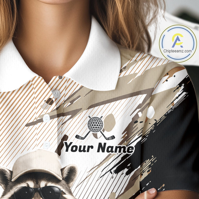 Custom Beige Funny Raccoon Golf Team Shirt For Womens, Golf Jersey Polo Shirt Outfit NHT937