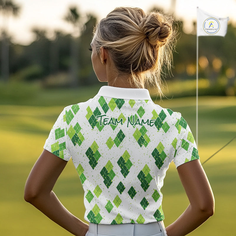 Green Argyle Womens Golf Polo Shirt, Pattern Golf Shirts Custom Team Golf Polo NHT574