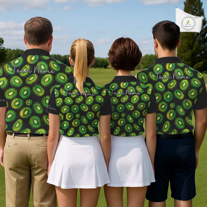 Funny Colorful Kiwi In Dark Golf Men's Polo Shirt,  Funny Fruit Pattern Polo Top NHT579