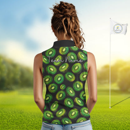 Funny Colorful Kiwi In Dark Womens Sleeveless Golf Polo Shirt,  Funny Fruit Pattern Polo Top NHT579