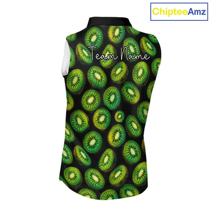 Funny Colorful Kiwi In Dark Womens Sleeveless Golf Polo Shirt,  Funny Fruit Pattern Polo Top NHT579