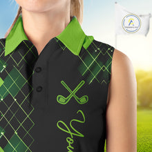 Load image into Gallery viewer, Sleeveless Womens Golf Polo Shirt Argyle Pattern Golf Shirts For Womens Funny White Green Golf Gifts NHT788