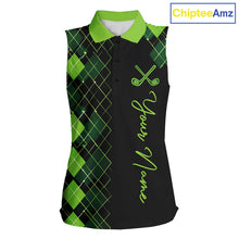 Load image into Gallery viewer, Sleeveless Womens Golf Polo Shirt Argyle Pattern Golf Shirts For Womens Funny White Green Golf Gifts NHT788