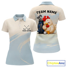 Load image into Gallery viewer, Funny Chicken Golf Polo Shirt for Womens  Personalized Custom Name Blue Golf Polo
