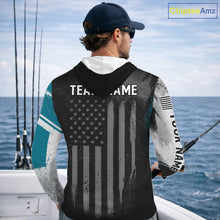 Load image into Gallery viewer, Personalized Bass Fishing Shirts Long Sleeve Hooded, Patriotic American Flag Fishing Jersey 