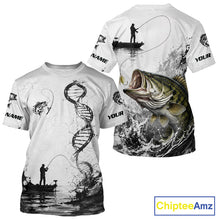 Load image into Gallery viewer, t-shirts with graphics of a fisherman, fish, and DNA strand on a white background. Brand 'ChipteeAmz' visible.
