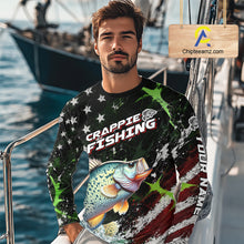 Load image into Gallery viewer, Best Crappie Fishing Shirts Long Sleeve American Flag Patriotic Custom Name Fishing Jersey NHT966