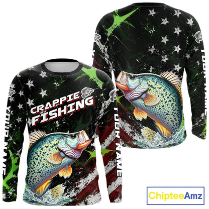 Best Crappie Fishing Shirt Long Sleeve American Flag Patriotic Custom Name
