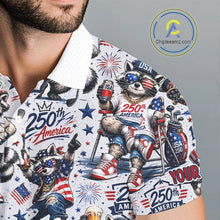 Load image into Gallery viewer, Funny Patriotic Raccoon Personalized Men's Golf Polo Shirt- America 250 Years Golf Gift