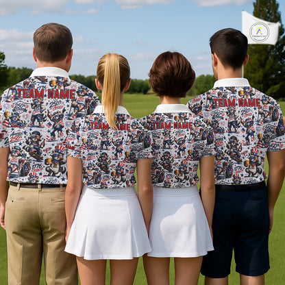 Funny Patriotic Raccoon Personalized Men's Golf Polo Shirt- American Flag Golf Gift NHT984