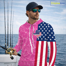 Load image into Gallery viewer, Texas Fishing Shirt Pink American Flag Men's Long Sleeve Hooded Fishing Apparel NHT1152