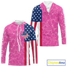 Load image into Gallery viewer, Texas Fishing Shirt Pink American Flag Men's Long Sleeve Hooded Fishing Apparel NHT1152