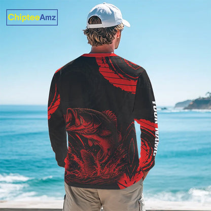 Personalized Bass Fishing Jerseys, Bass Fishing Long Sleeve Shirt| Red NHT382