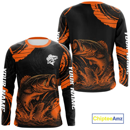 Personalized Bass Fishing Jerseys, Bass Fishing Scale Long Sleeve Shirt| Orange NHT388