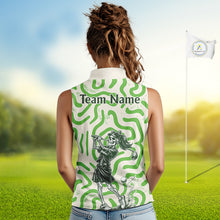 Load image into Gallery viewer, Personalized Funny Skeleton Sleeveless Golf Polo Shirt Green Abstract Pattern Custom Golf Shirt For Team Name &amp; Name NHT618
