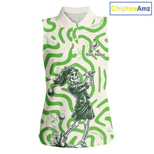 Load image into Gallery viewer, Personalized Funny Skeleton Sleeveless Golf Polo Shirt Green Abstract Pattern Custom Golf Shirt For Team Name &amp; Name NHT618