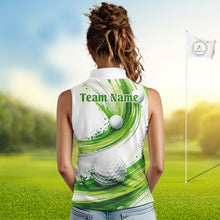 Load image into Gallery viewer, Custom Green Wave Sleeveless Golf Polo Shirt With Ball Design Personalized Team Name &amp; Name Golf Shirt NHT623