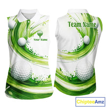 Load image into Gallery viewer, Custom Green Wave Sleeveless Golf Polo Shirt With Ball Design Personalized Team Name &amp; Name Golf Shirt NHT623